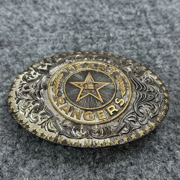 Western Texas Rangers COWBOY Belt Buckle! VINTAGE! RARE! Crumrine! SILVER PLATED - Picture 2 of 7